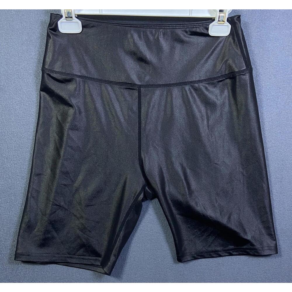LA Society Women's Elastic Waist Black Satin Biker Shorts Size XLARGE 28x7 7" in